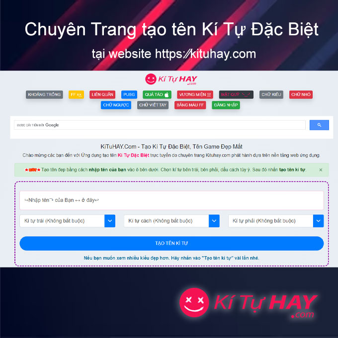 Web tạo kí tự tên KiTuHAY.com